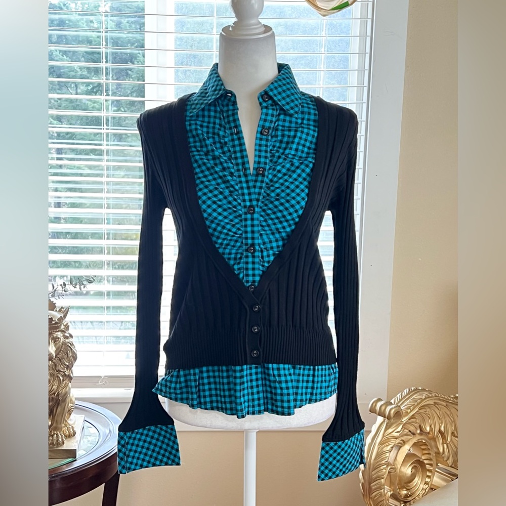 Black and Blue Checkered Women's Top